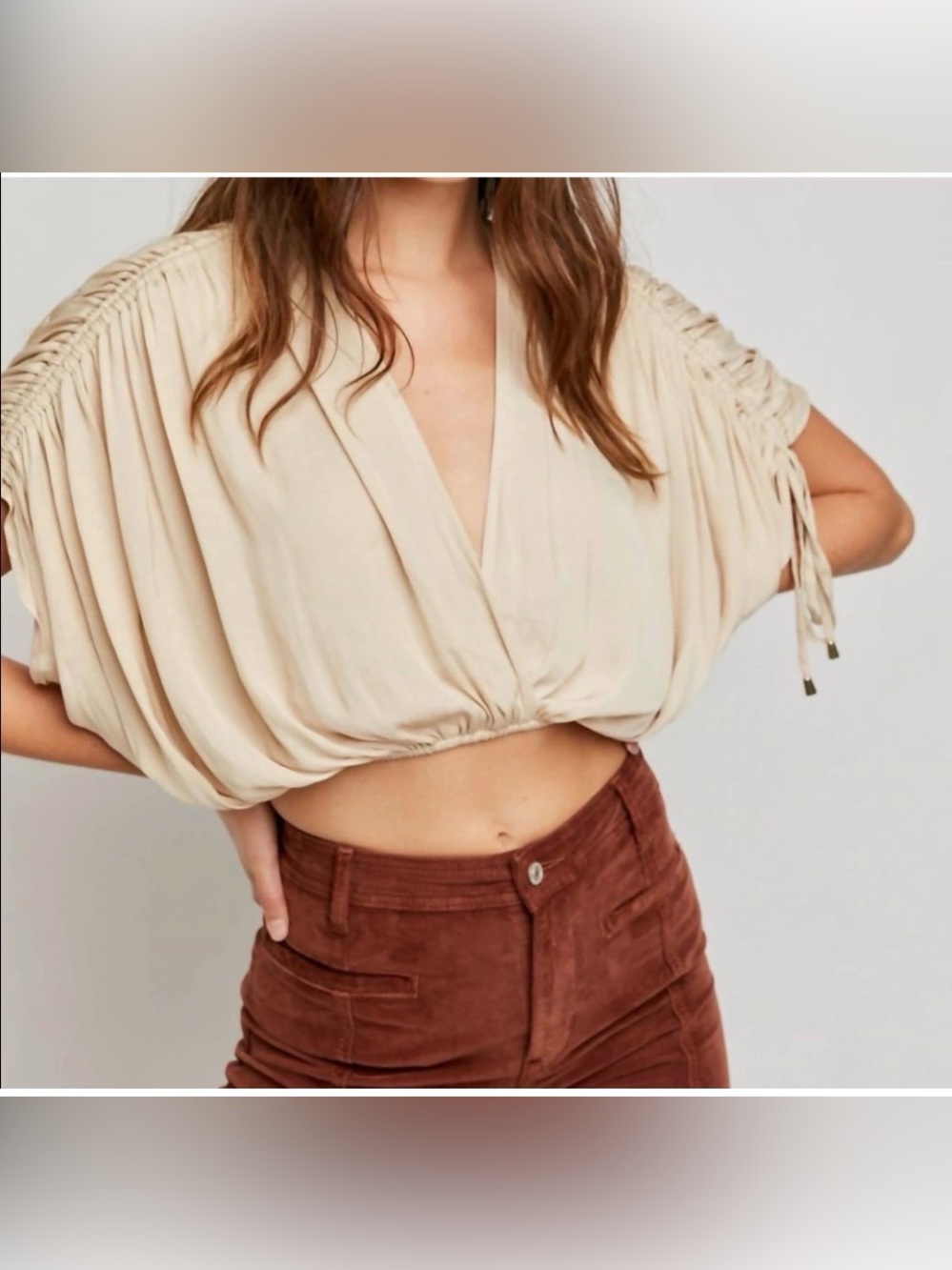 Free People NWT satin top Pearl Island size small cinched boho blouse